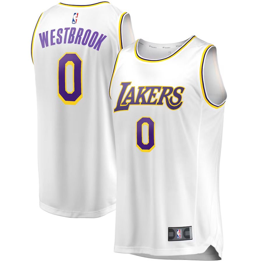 Men Los Angeles Lakers #0 Russell Westbrook Fanatics Branded White Fast Break Replica Player NBA Jersey->los angeles lakers->NBA Jersey